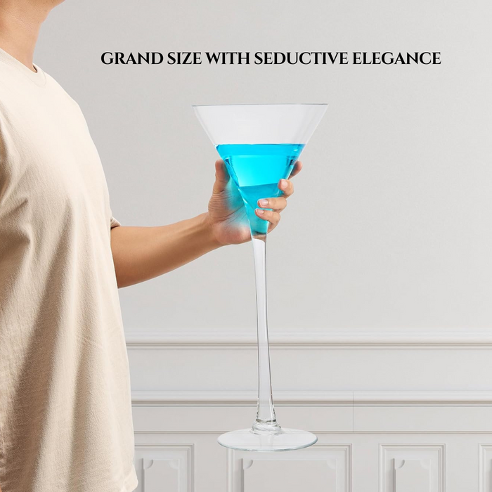 Worlds Largest Giant Martini Glass - Huge 20 Inches, 54 OZ, Mega Glass, Huge Stemware, Clear Decorative Hand Blown Glassware, Large Novelty Stemware/Cocktail Novelty, Oversized XL Goblet
