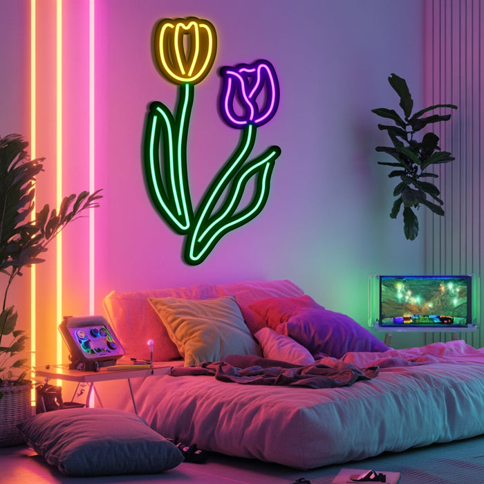 Flowers Metal Neon Wall Art- LN0014