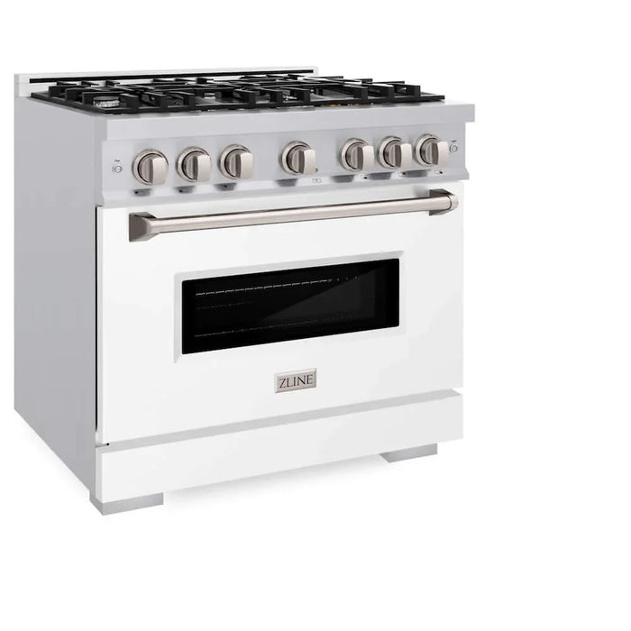 ZLINE 36" Dual Fuel Range, Gas Cooktop, Electric Convection Oven Stainless Steel, White Matte Door CDR-WM-36
