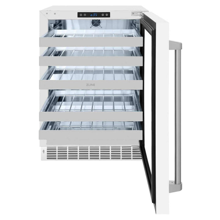ZLINE 24" Touchstone Dual Zone 44 Bottle Wine Cooler White Matte Glass Door RWDO-WM-24