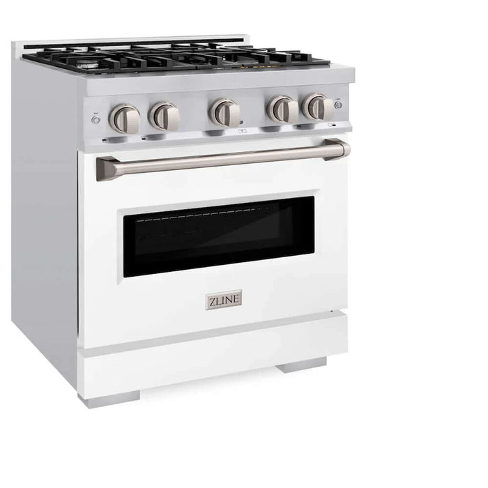 ZLINE 30"Classic Gas Range, Convection Gas Oven, Stainless Steel, White Matte Door CGR-WM-30