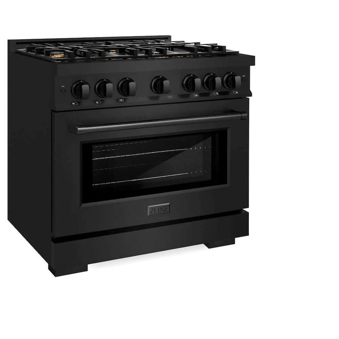 ZLINE 36" Select Gas Range Convection Gas Oven Black Stainless Steel Brass Burners HGRB-BR-36