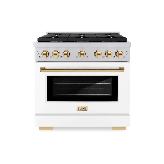 ZLINE 36"Paramount Dual Fuel Range White Matte Gold SDRZ-WM-36-G