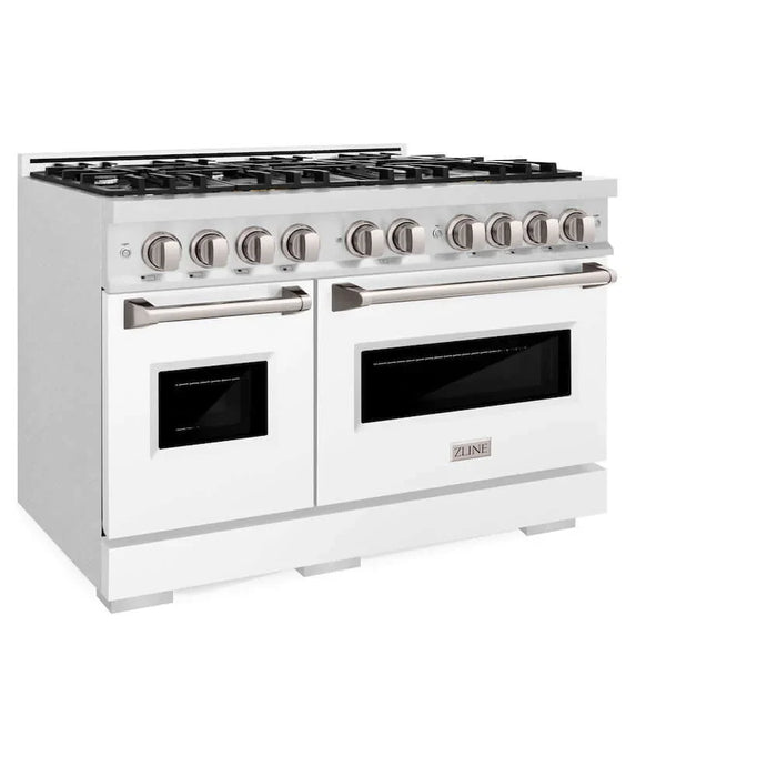 ZLINE 48"Classic Gas Range, Convection Gas Oven, DuraSnow® Stainless Steel, White Matte Door CGRS-WM-48