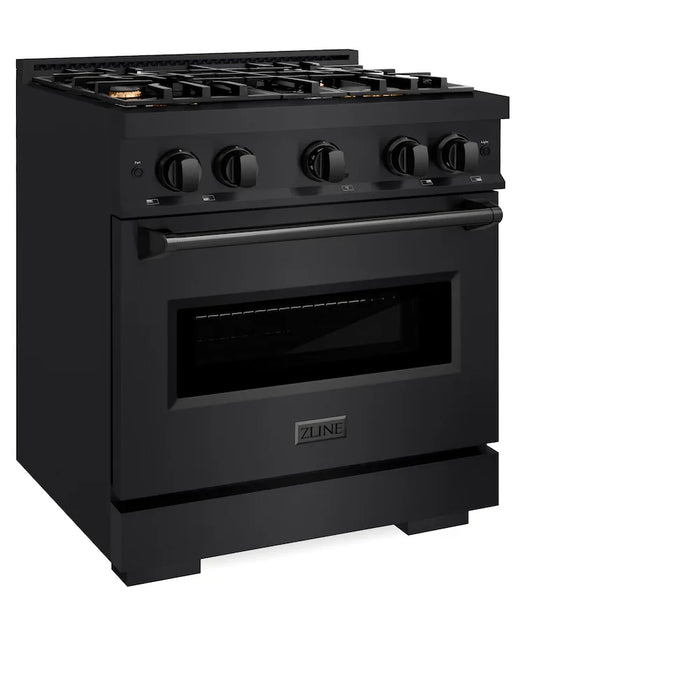 ZLINE 30" Dual Fuel Range, Gas Cooktop, Electric Convection Oven Black Stainless Steel Brass Burners, CDRB-BR-30
