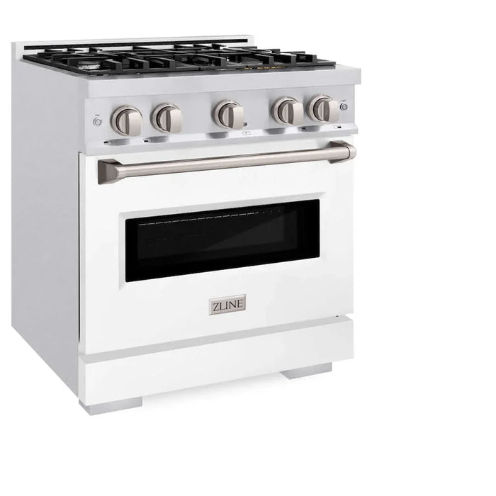 ZLINE 30"Classic Gas Range, Convection Gas Oven, DuraSnow® Stainless Steel, White Matte Door CGRS-WM-30