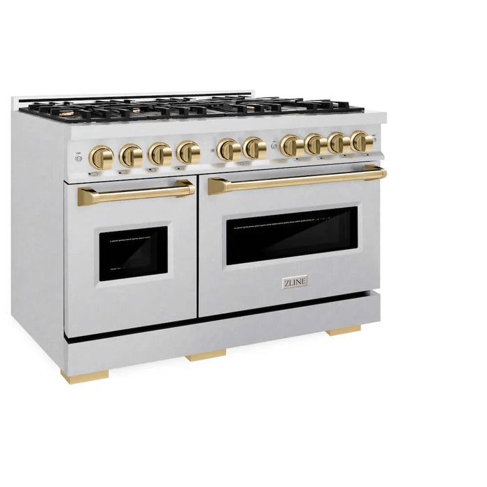 ZLINE 48" Classic Gas Range, Convection Gas Oven DuraSnow® Stainless Steel, Gold CGRSZ-48-G