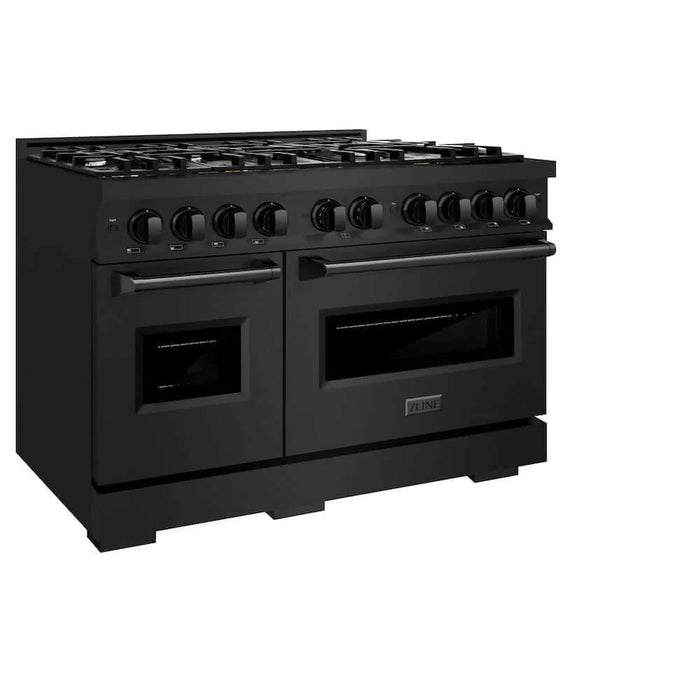 ZLINE 48" Dual Fuel Range, Gas Cooktop, Electric Convection Oven Black Stainless Steel, CDRB-48