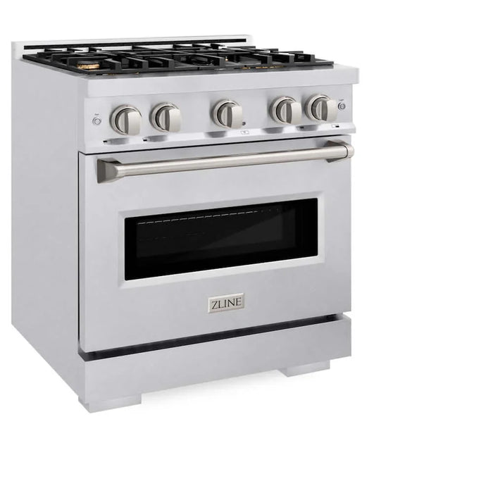 ZLINE 30" Dual Fuel Range, Gas Cooktop, Electric Convection Oven DuraSnow® Stainless Steel, Brass Burners CDRS-BR-30