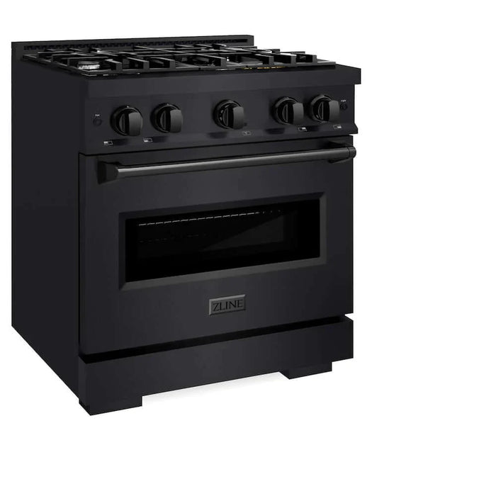 ZLINE 30" Dual Fuel Range, Gas Cooktop, Electric Convection Oven Black Stainless Steel, CDRB-30