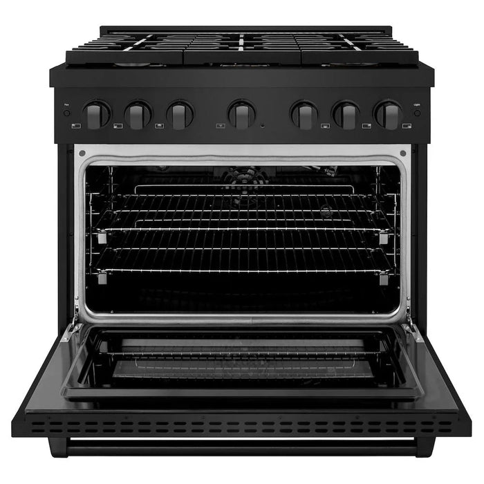 ZLINE 36 in.Gas Range, Convection Gas Oven, Brass Burner, Black Stainless Steel, SGRB-BR-36