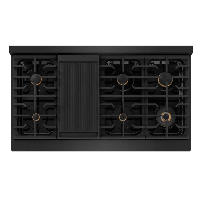 ZLINE 48" Paramount Gas Rangetop Black Stainless Steel Brass Burners SRTB-BR-48