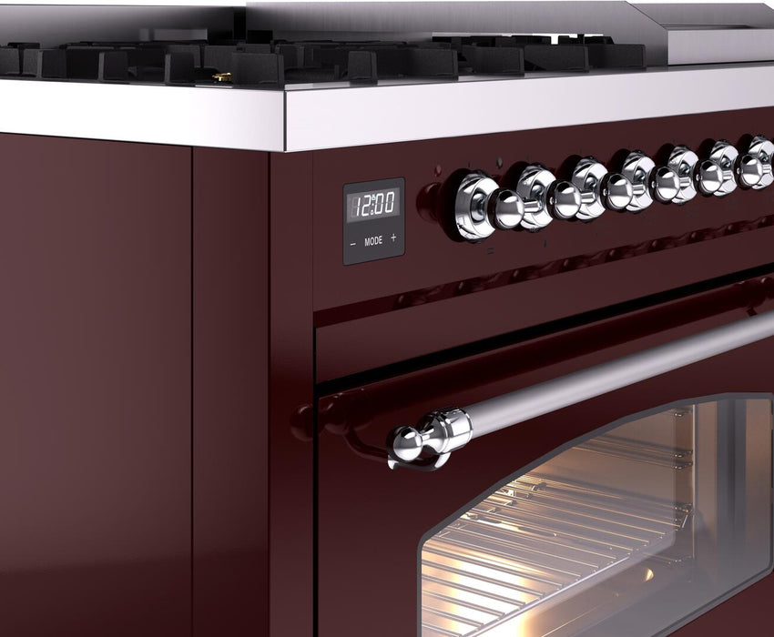 ILVE Nostalgie II 48" Dual Fuel Liquid Propane Range, Burgundy, Chrome Trim ILVE UP48FNMPBUCLP