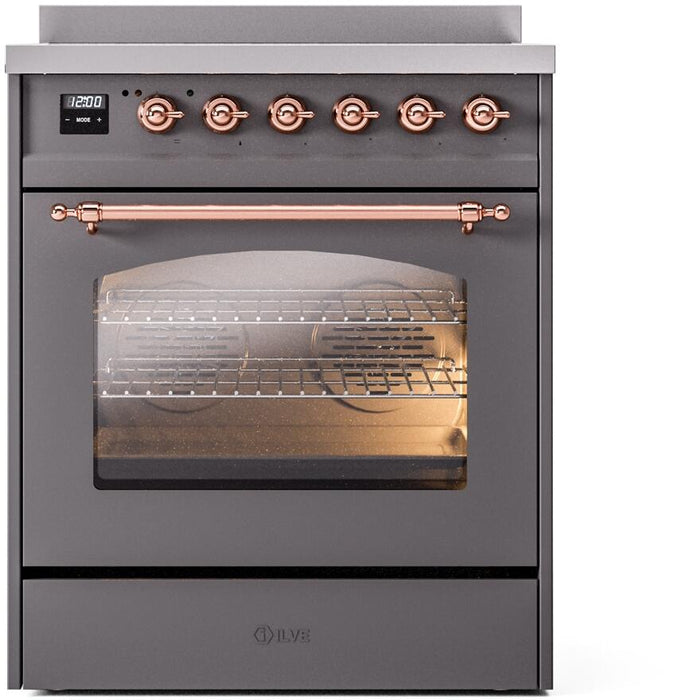 ILVE Nostalgie II 30" Electric Range, Matte Graphite, Copper Trim UPI304NMPMGP