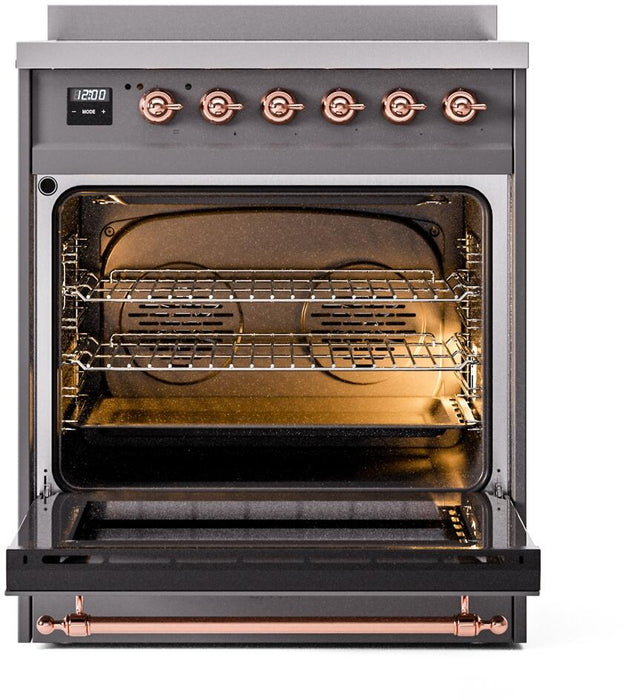 ILVE Nostalgie II 30" Electric Range, Matte Graphite, Copper Trim UPI304NMPMGP