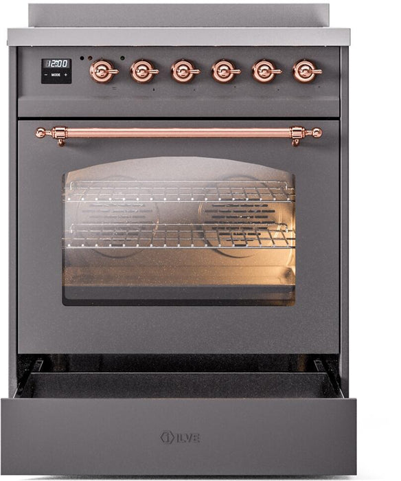 ILVE Nostalgie II 30" Electric Range, Matte Graphite, Copper Trim UPI304NMPMGP