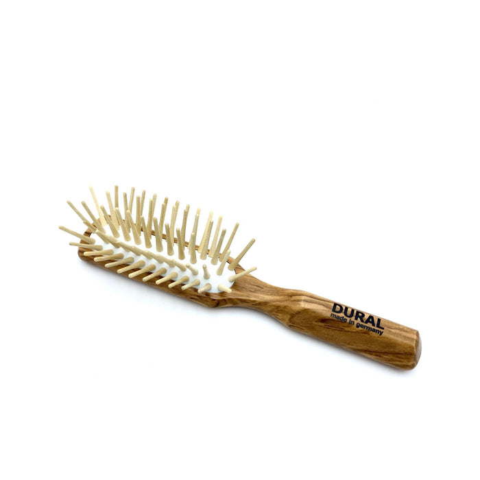 Dural Hair Brush For Styling & Care Rubber Cushion With Long Wooden Pins Olive Wood