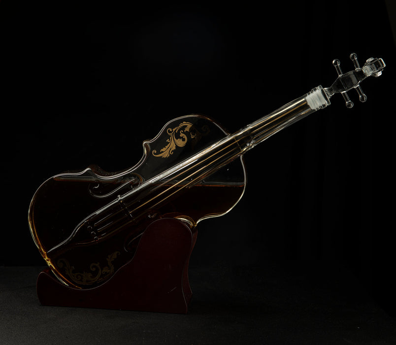 Glass Violin Decanter, Mahogany Base - The Wine Savant 1000 ML Glass Decanter For Whiskey, Scotch, Spirits, Wine Or Vodka For Music Lovers