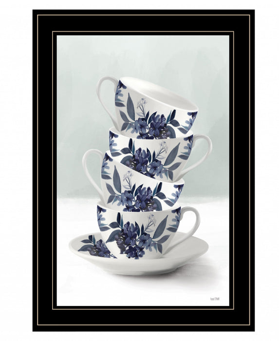 Tea Tower Blue 1 White Framed Print Kitchen Wall Art