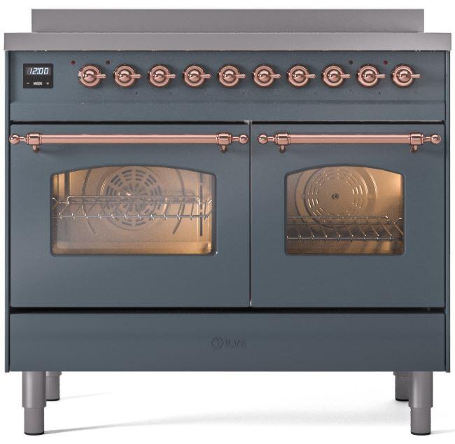 ILVE Nostalgie II 40" Electric Range ,Blue Grey, Copper Trim UPDI406NMPBGP