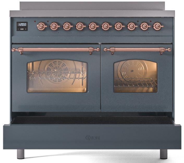 ILVE Nostalgie II 40" Electric Range ,Blue Grey, Copper Trim UPDI406NMPBGP