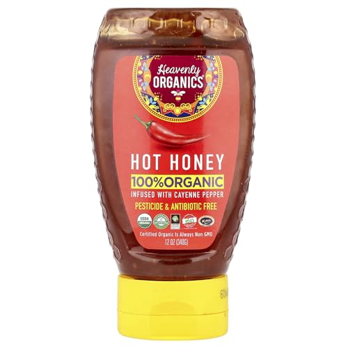 Heavenly Organics - 100% Organic Hot Honey, 12 oz (Pack of 6) - Spicy Infused Honey