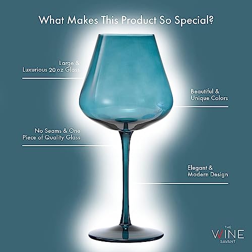 Colored Crystal Wine Glass Set of 6 - Large 20 oz Glasses (Bright Red)