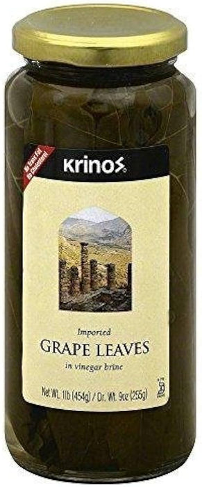 Krinos Grape Leaves in Vinegar Brine, 16 oz (Case of 12) - Stuffed Dolmades Ingredient