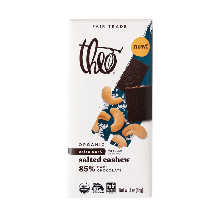 Theo Chocolate - Bar Salted Cashew 85% (Pack of 12-3oz)