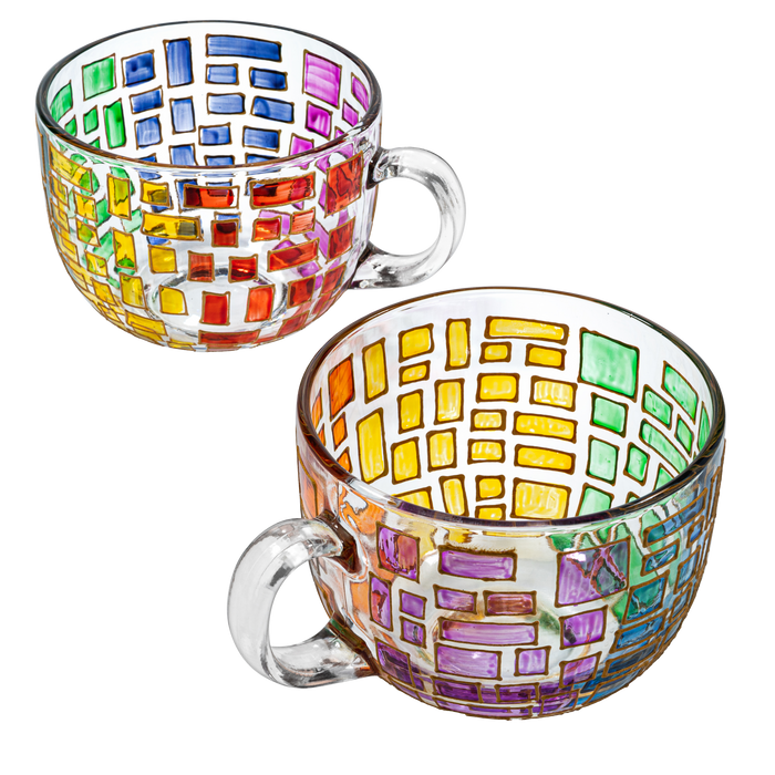 The Wine Savant Renaissance Stained Glass Windows Mugs, Artisanal Hand Painted Set of 2 - Gift Idea for Her, Him, Birthday, Mom, Housewarming - Art Deco Coffee and Tea Set 3.5" H X 4" W (Mugs)
