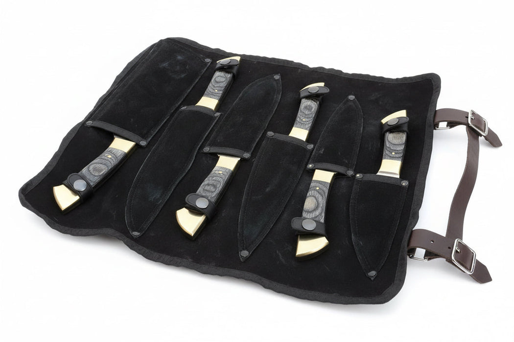 440c stainless steel Kitchen Knives Set With Beautiful Leather Roll Kit DK-0091