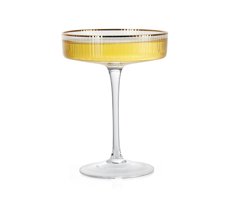 Ribbed Coupe Cocktail Glasses With Gold Rim 8 oz | Set of 4