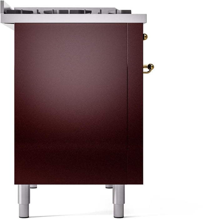 ILVE Nostalgie II 48" Dual Fuel Liquid Propane Range, Burgundy, Brass Trim ILVE UP48FNMPBUGLP