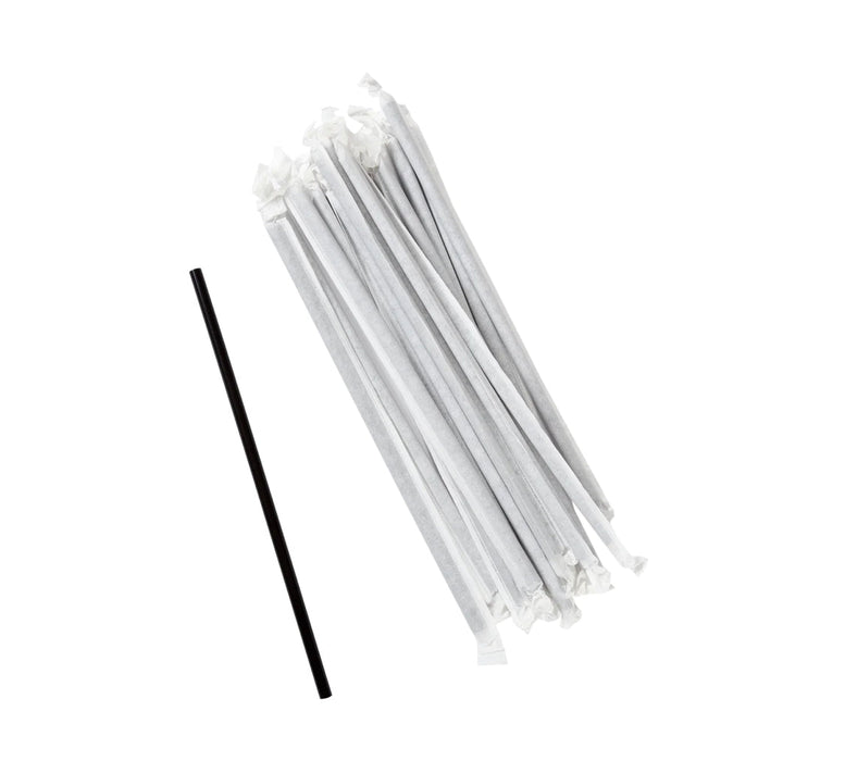 Straw, 7.75", Jumbo, Paper Wrapped, Black, 12,000 pcs