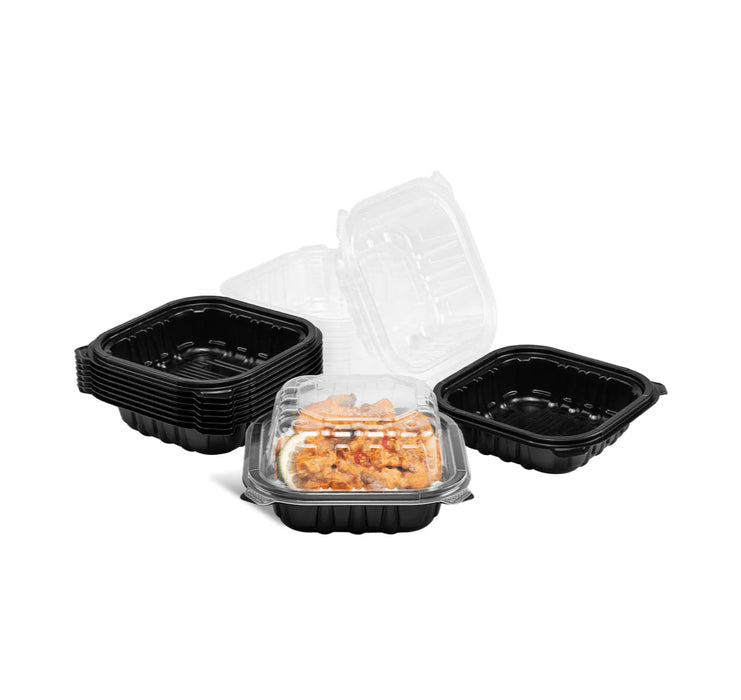 Hinged Container 6"x 6" Premium PP, Blk w/Clear Top - 300 pcs