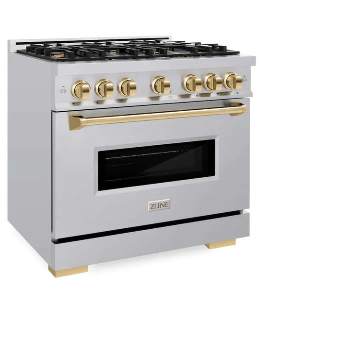 ZLINE 36" Classic Gas Range, Convection Gas Oven Stainless Steel, Gold CGRZ-36-G