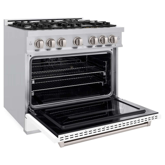 ZLINE 36" Dual Fuel Range, Gas Cooktop, Electric Convection Oven Stainless Steel, White Matte Door CDR-WM-36