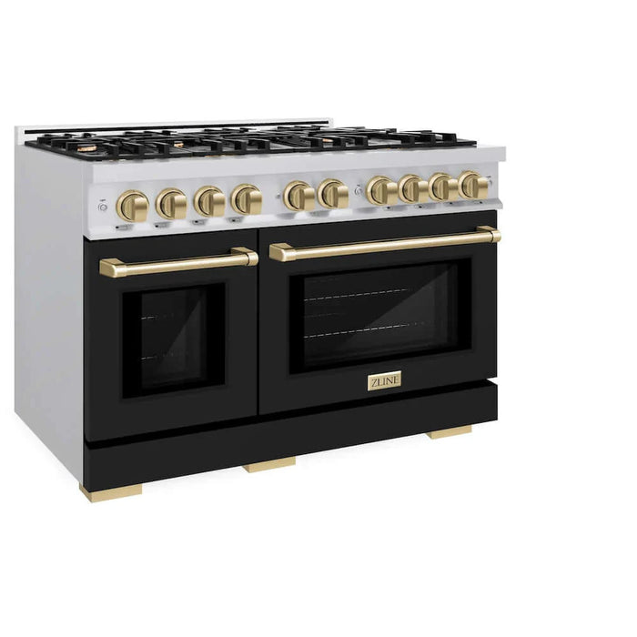 ZLINE 48" Select Gas Range Convection Gas Oven Stainless Steel Black Matte Doors Champagne Bronze HGRZ-BLM-48-CB