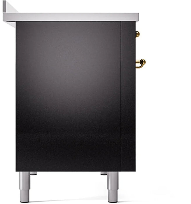 ILVE Nostalgie II 48 " Electric Range, Glossy Black, Brass Trim UPI486QNMPBKG