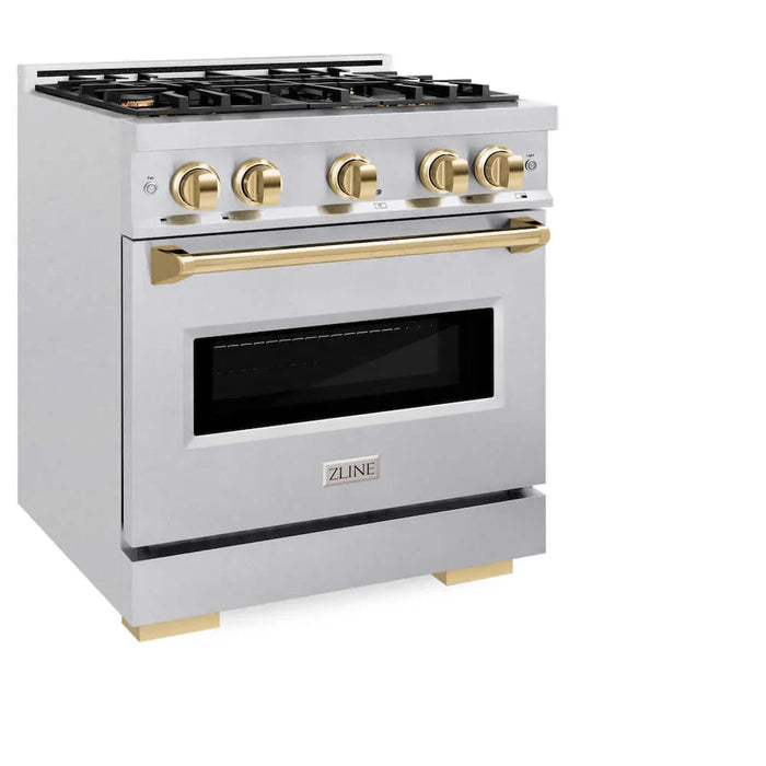 ZLINE 30" Classic Gas Range, Convection Gas Oven DuraSnow® Stainless Steel, Gold CGRSZ-30-G