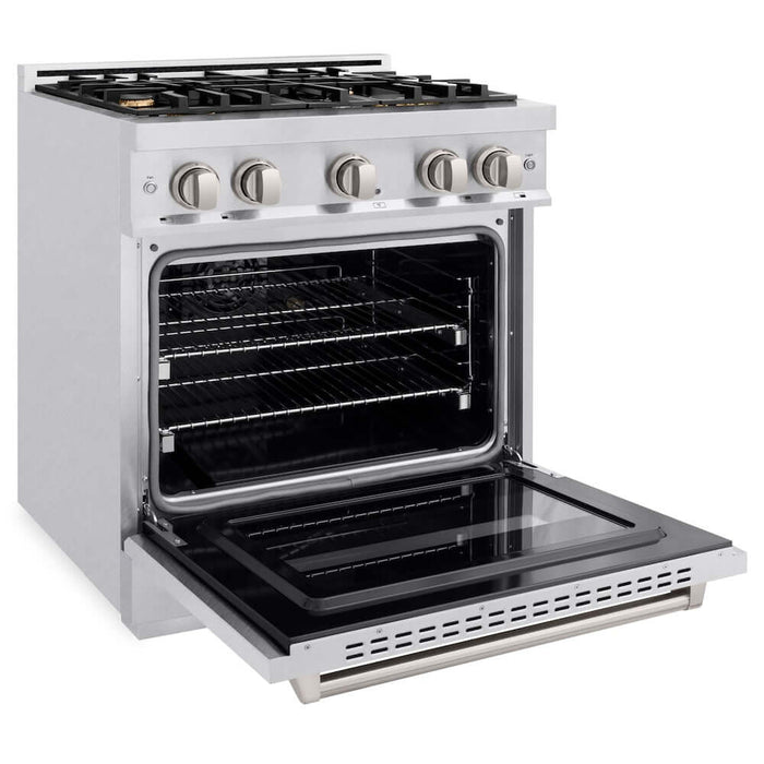 ZLINE 30" Dual Fuel Range, Gas Cooktop, Electric Convection Oven DuraSnow® Stainless Steel, Brass Burners CDRS-BR-30