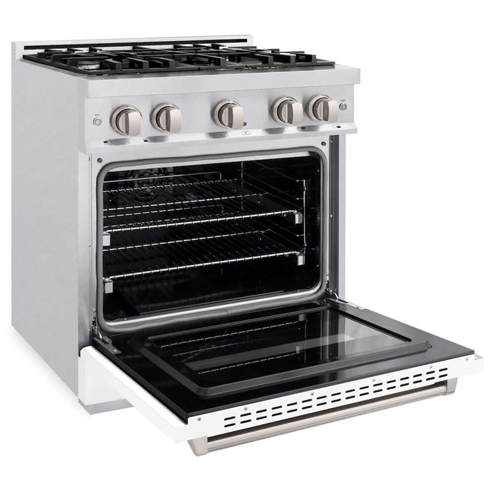 ZLINE 30"Classic Gas Range, Convection Gas Oven, DuraSnow® Stainless Steel, White Matte Door CGRS-WM-30
