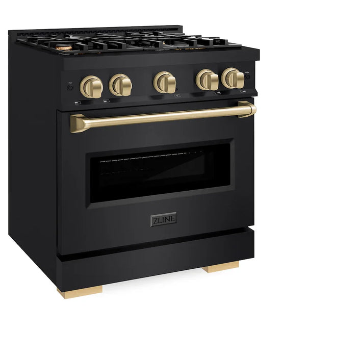 ZLINE 30" Classic Gas Range, Convection Gas Oven Black Stainless Steel, Champagne Bronze CGRBZ-30-CB