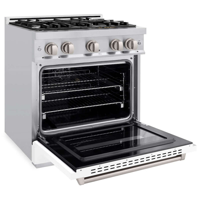 ZLINE 30" Dual Fuel Range, Gas Cooktop, Electric Convection Oven Stainless Steel, White Matte Door CDR-WM-30