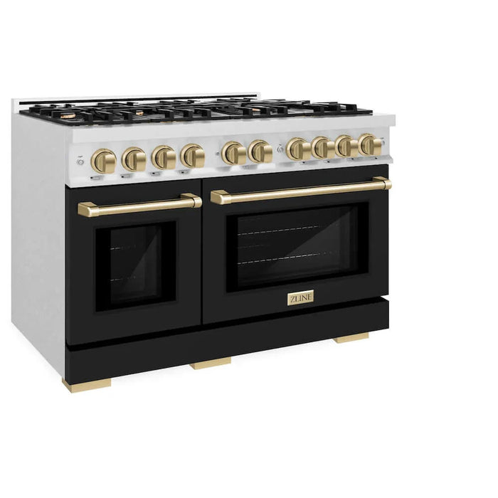 ZLINE 48" Select Dual Fuel Range Gas Cooktop Electric Convection Oven DuraSnow® Stainless Steel Black Matte Door Champagne Bronze HDRSZ-BLM-48-CB