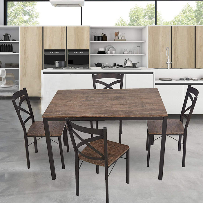 5 PC Wood Dining Set Table And Chairs 4 With Metal Legs, Home Kitchen Breakfast Furniture