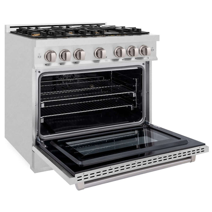 ZLINE 36" Select Gas Range Convection Gas Oven DuraSnow® Stainless Steel Brass Burners HGRS-BR-36