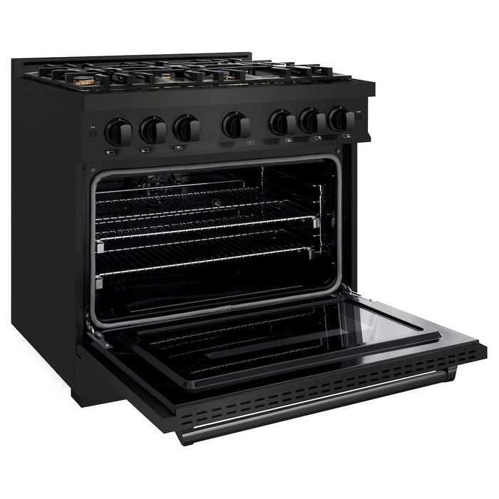 ZLINE 36" Classic Gas Range, Convection Gas Oven Black Stainless Steel Brass Burners, CGRB-BR-36