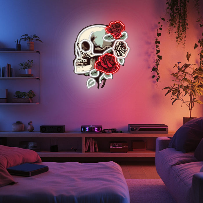 UV Printed Skull Blooms  Neon Wall Art- LV0030