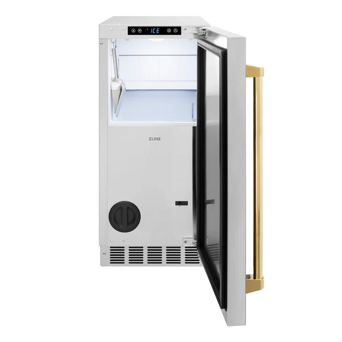 ZLINE 15" Touchstone Gourmet Ice Maker Drain Pump Stainless Steel Door Polished Gold IGMDZ-ST-15-G